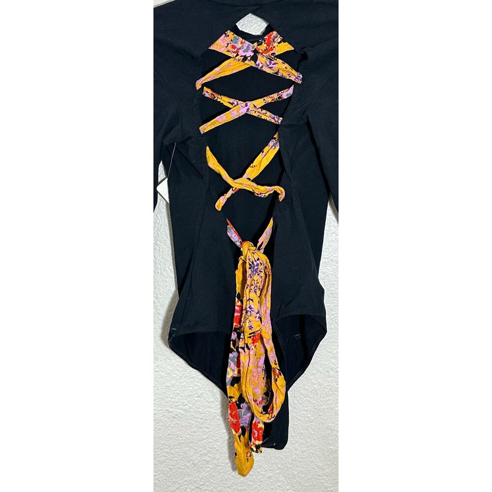 Free People Intimately Black Long Sleeve Open-Back Lace-Up Bodysuit Size M - Picture 4 of 6